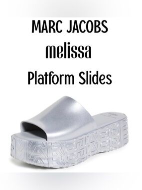 🩶 Melissa x Marc Jacobs Women's Becky Silver Metallic Platform 10 🩶